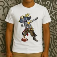 Dabbing Skeleton Pirate Football Lover Halloween Costume T-Shirt thumb 3