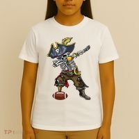Dabbing Skeleton Pirate Football Lover Halloween Costume T-Shirt thumb 4