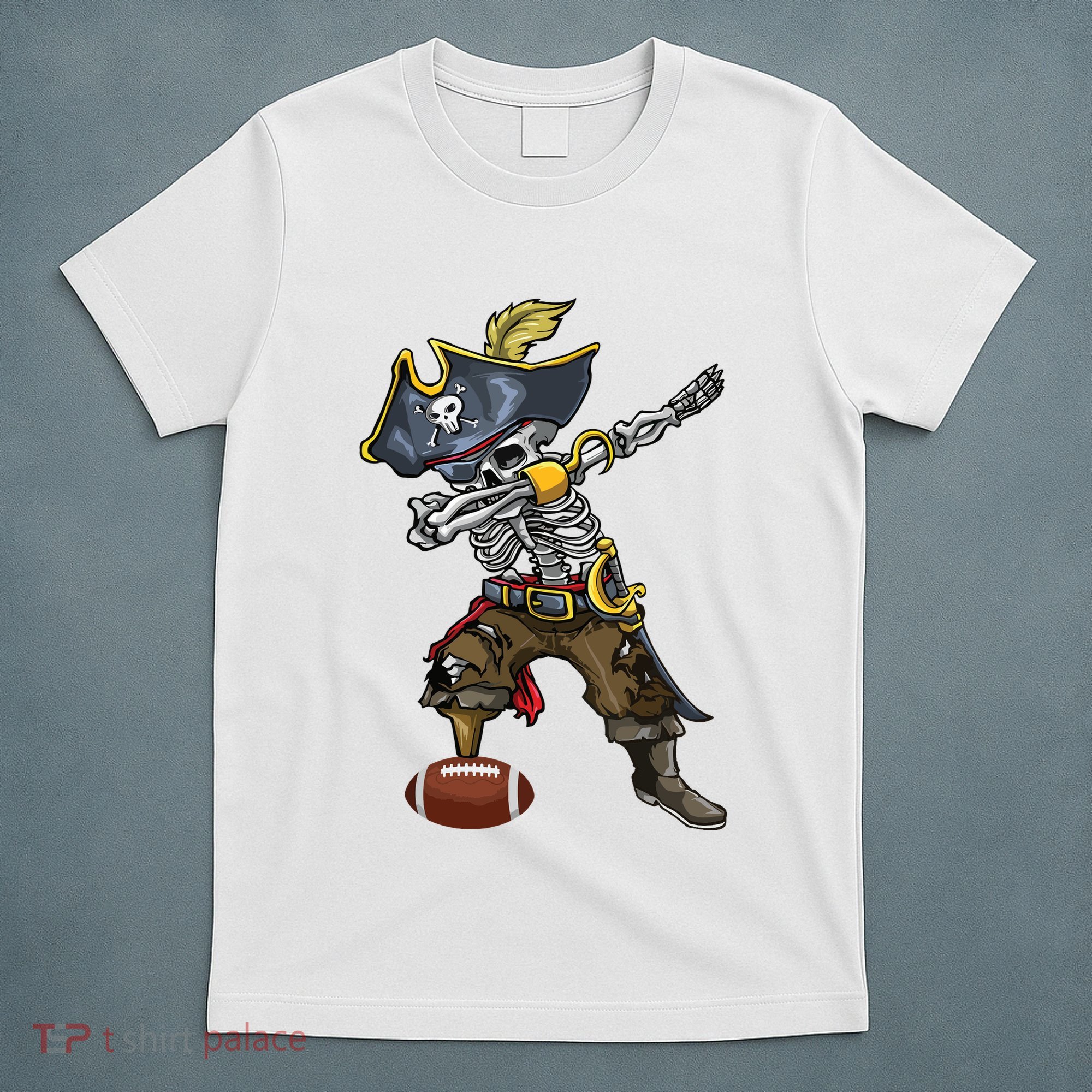 Dabbing Skeleton Pirate Football Lover Halloween Costume T-Shirt