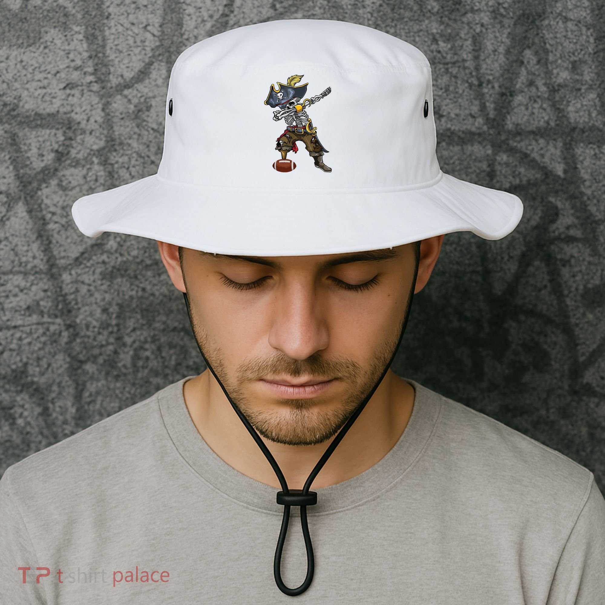 Dabbing Skeleton Pirate Football Lover Halloween Costume Bucket Hat