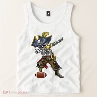 Dabbing Skeleton Pirate Football Lover Halloween Costume Tank Top thumb 2