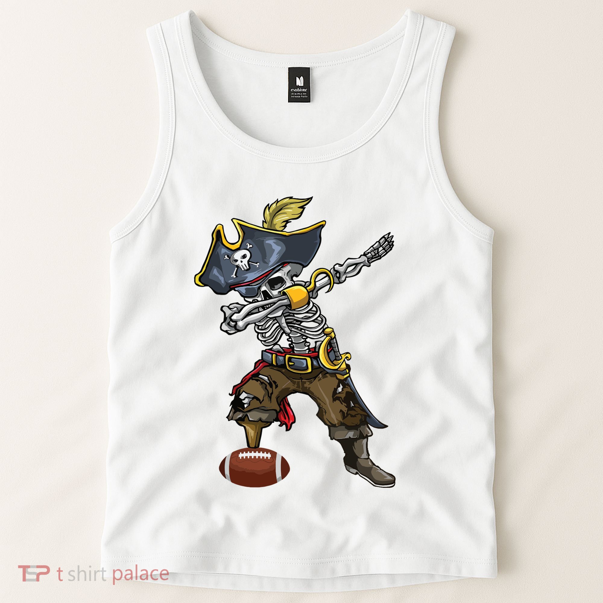 Dabbing Skeleton Pirate Football Lover Halloween Costume Tank Top