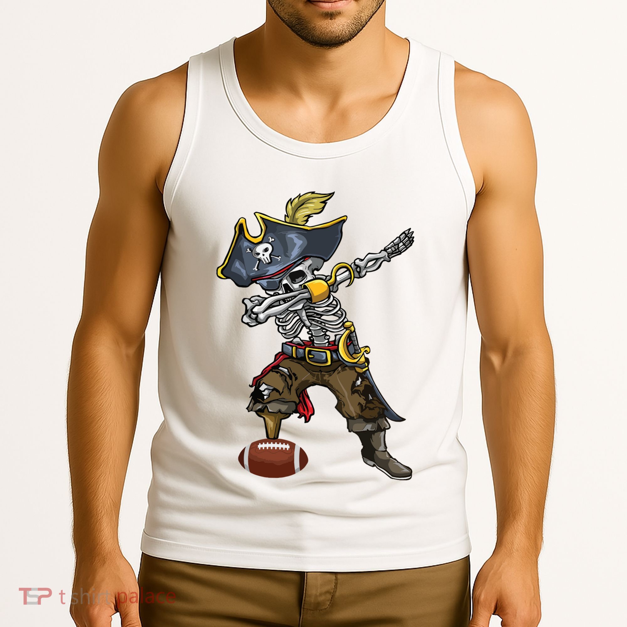 Dabbing Skeleton Pirate Football Lover Halloween Costume Tank Top
