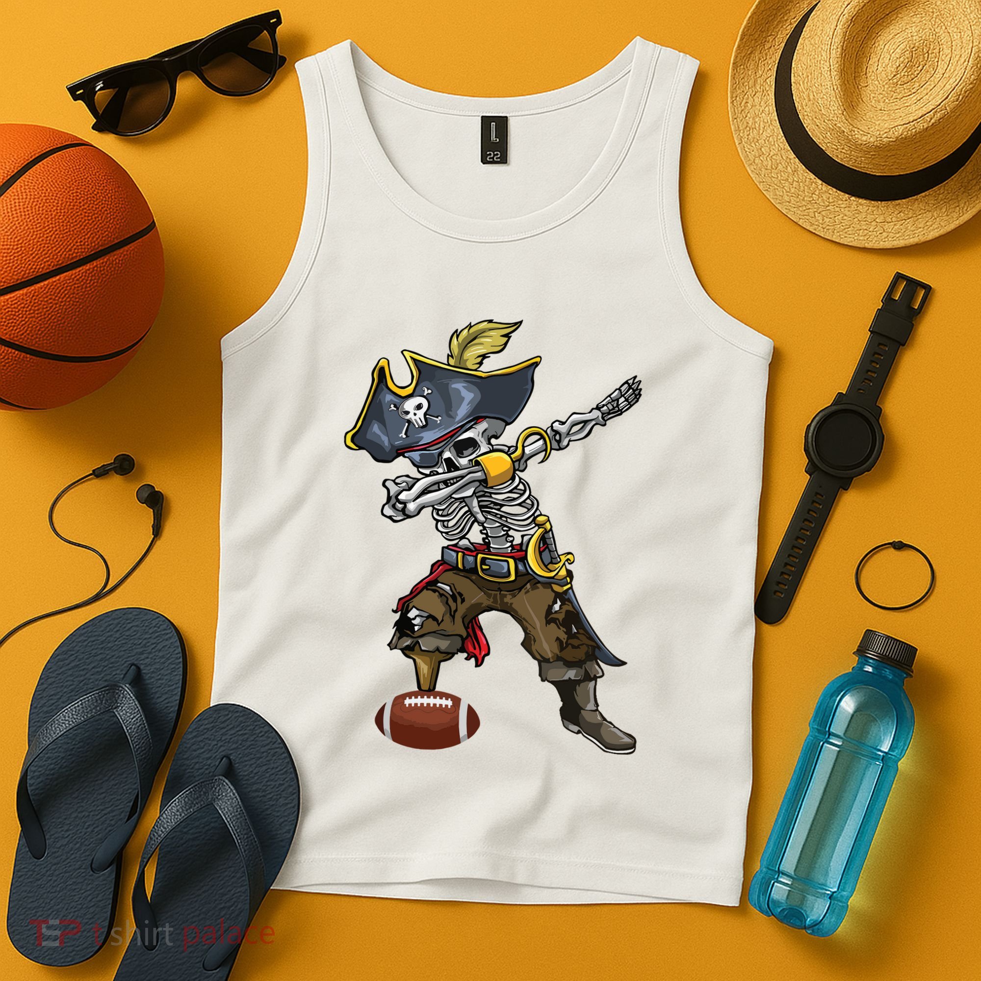 Dabbing Skeleton Pirate Football Lover Halloween Costume Tank Top
