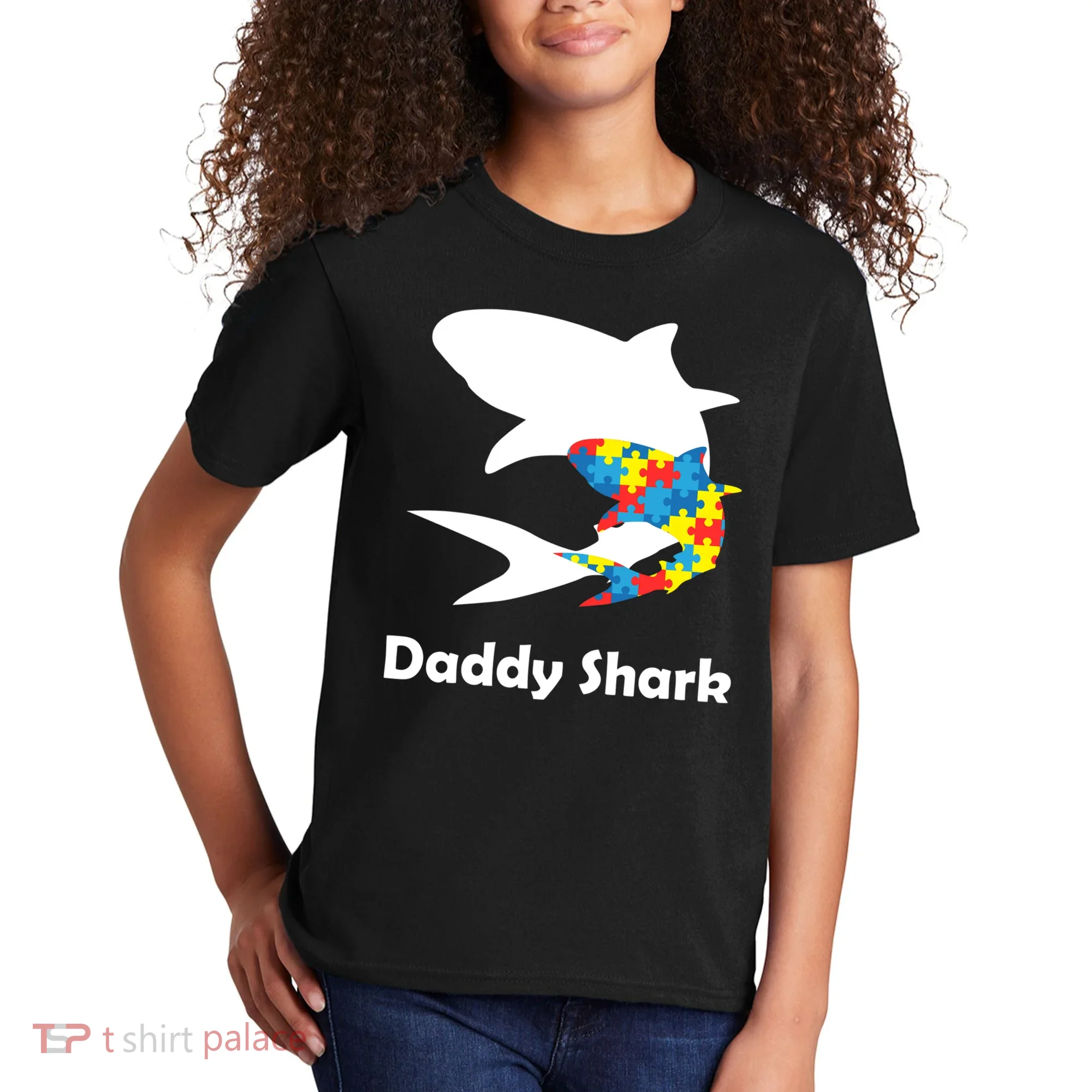 Daddy Shark Puzzles Autism Awareness Kids T-Shirt