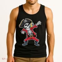 Dabbing Skeleton Pirate Halloween Jolly Roger Fun Tank Top thumb 3