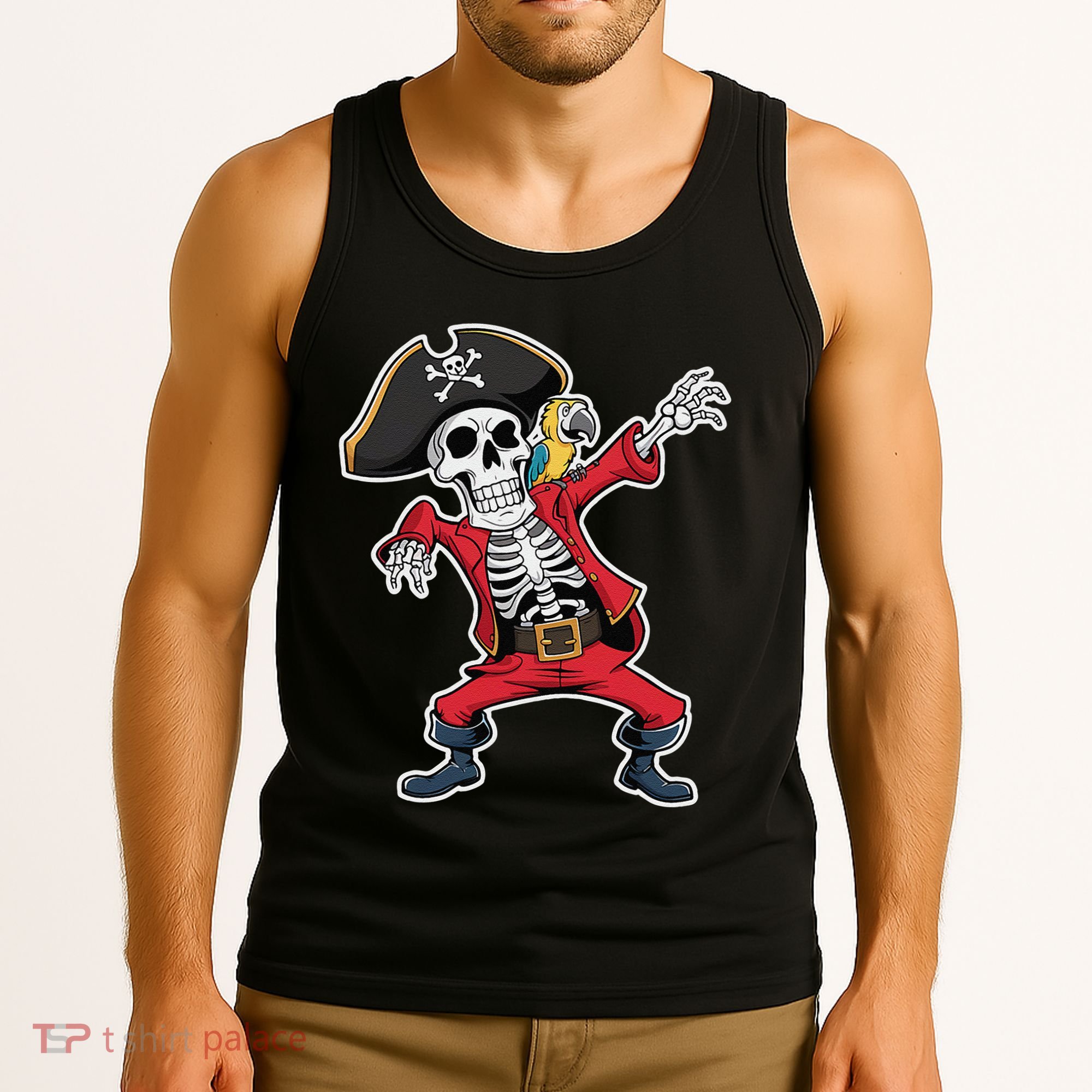 Dabbing Skeleton Pirate Halloween Jolly Roger Fun Tank Top
