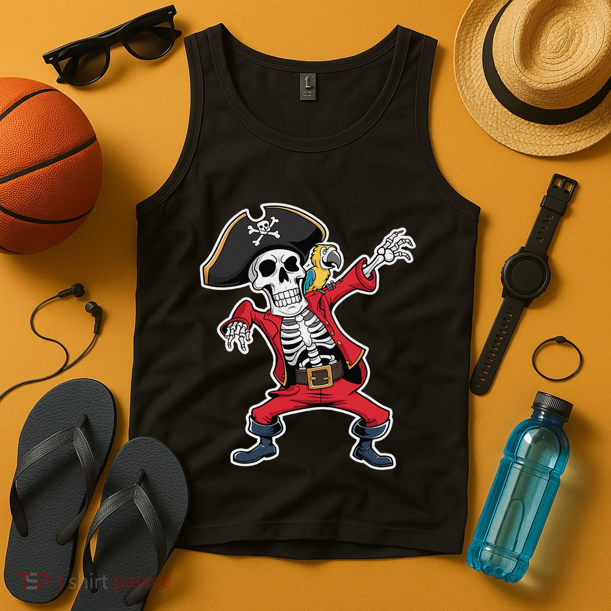 Dabbing Skeleton Pirate Halloween Jolly Roger Fun Tank Top