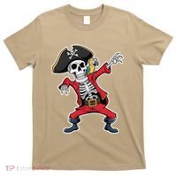 Dabbing Skeleton Pirate Halloween Jolly Roger Fun T-Shirt thumb 0