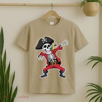Dabbing Skeleton Pirate Halloween Jolly Roger Fun T-Shirt thumb 2