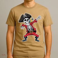 Dabbing Skeleton Pirate Halloween Jolly Roger Fun T-Shirt thumb 3