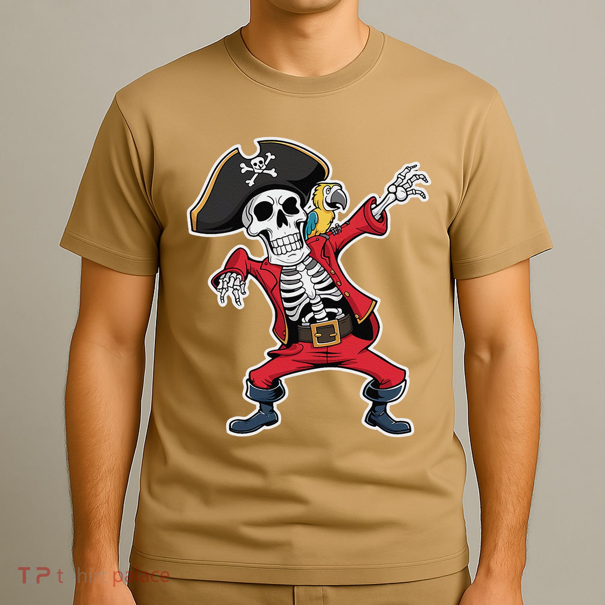 Dabbing Skeleton Pirate Halloween Jolly Roger Fun T-Shirt