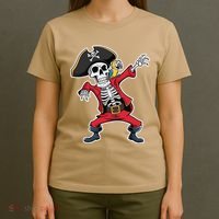 Dabbing Skeleton Pirate Halloween Jolly Roger Fun T-Shirt thumb 4