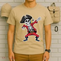Dabbing Skeleton Pirate Halloween Jolly Roger Fun T-Shirt thumb 6