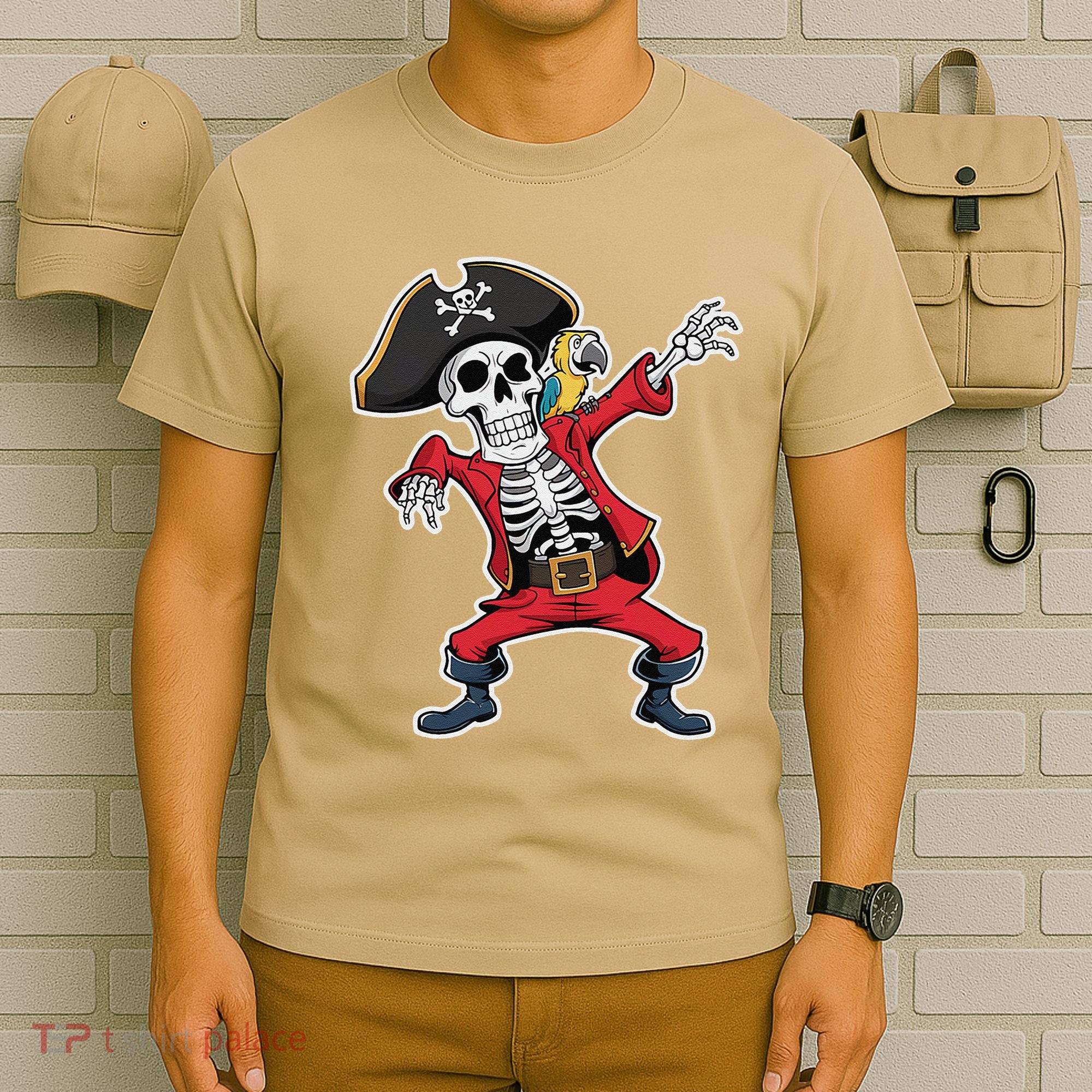 Dabbing Skeleton Pirate Halloween Jolly Roger Fun T-Shirt