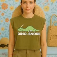 Dino Snore Pajamas Dinosaur Garment-Dyed Women's Muscle Tee thumb 4
