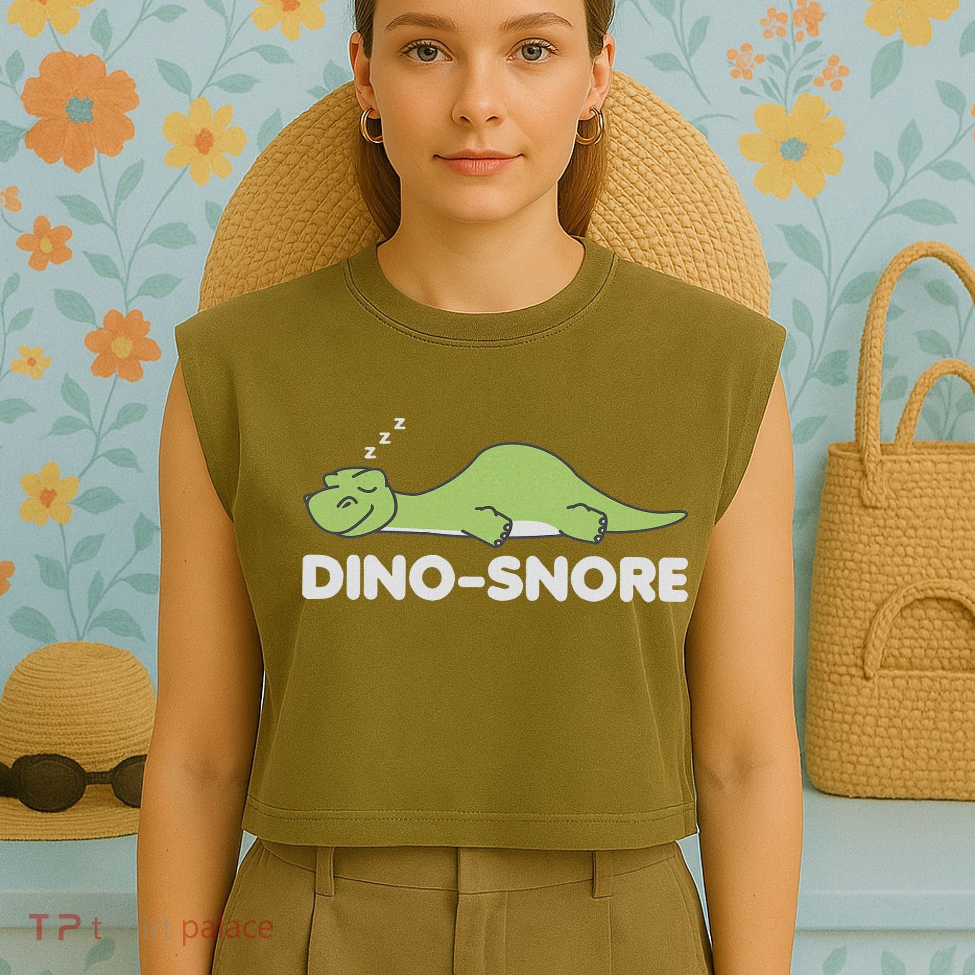 Dino Snore Pajamas Dinosaur Garment-Dyed Women's Muscle Tee