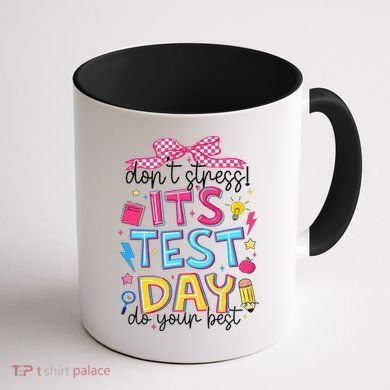 Dont Stress Pencil Coquette Bow Rock The Test Testing Day Coffee Mug back