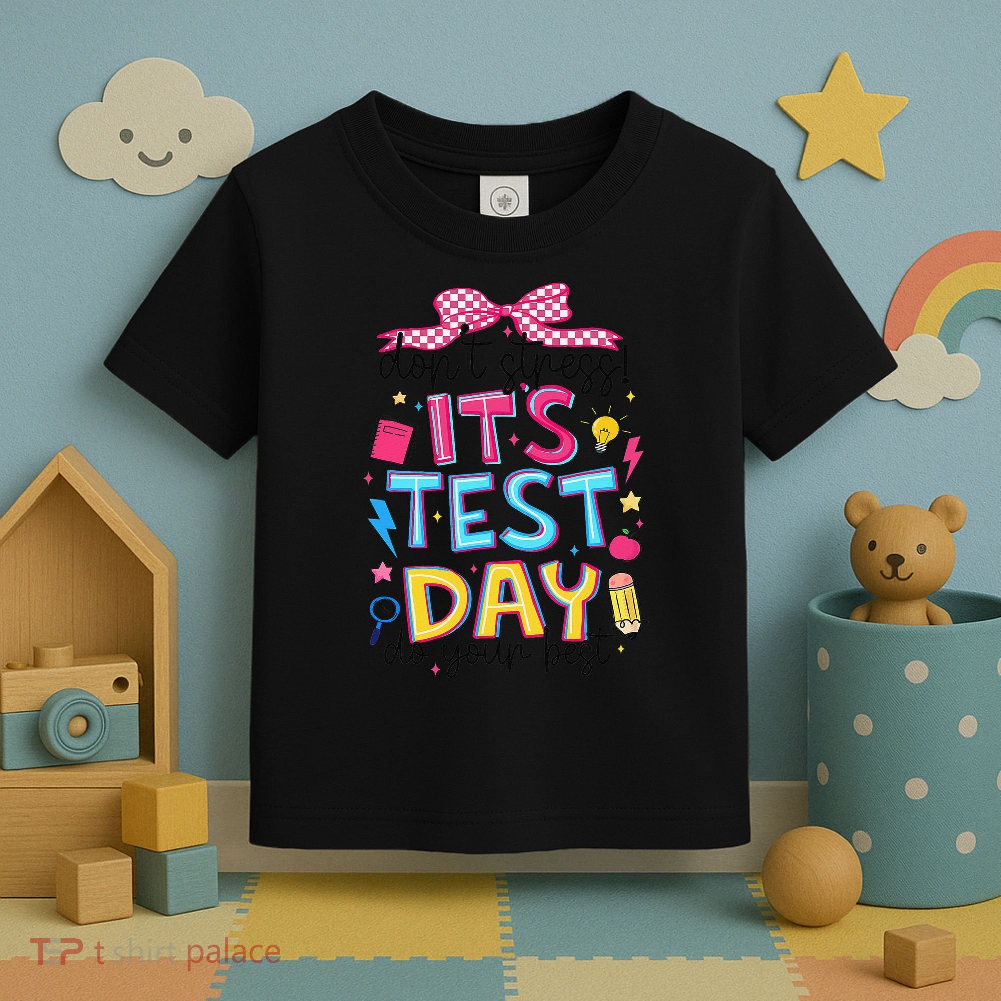 Dont Stress Pencil Coquette Bow Rock The Test Testing Day Toddler T-Shirt