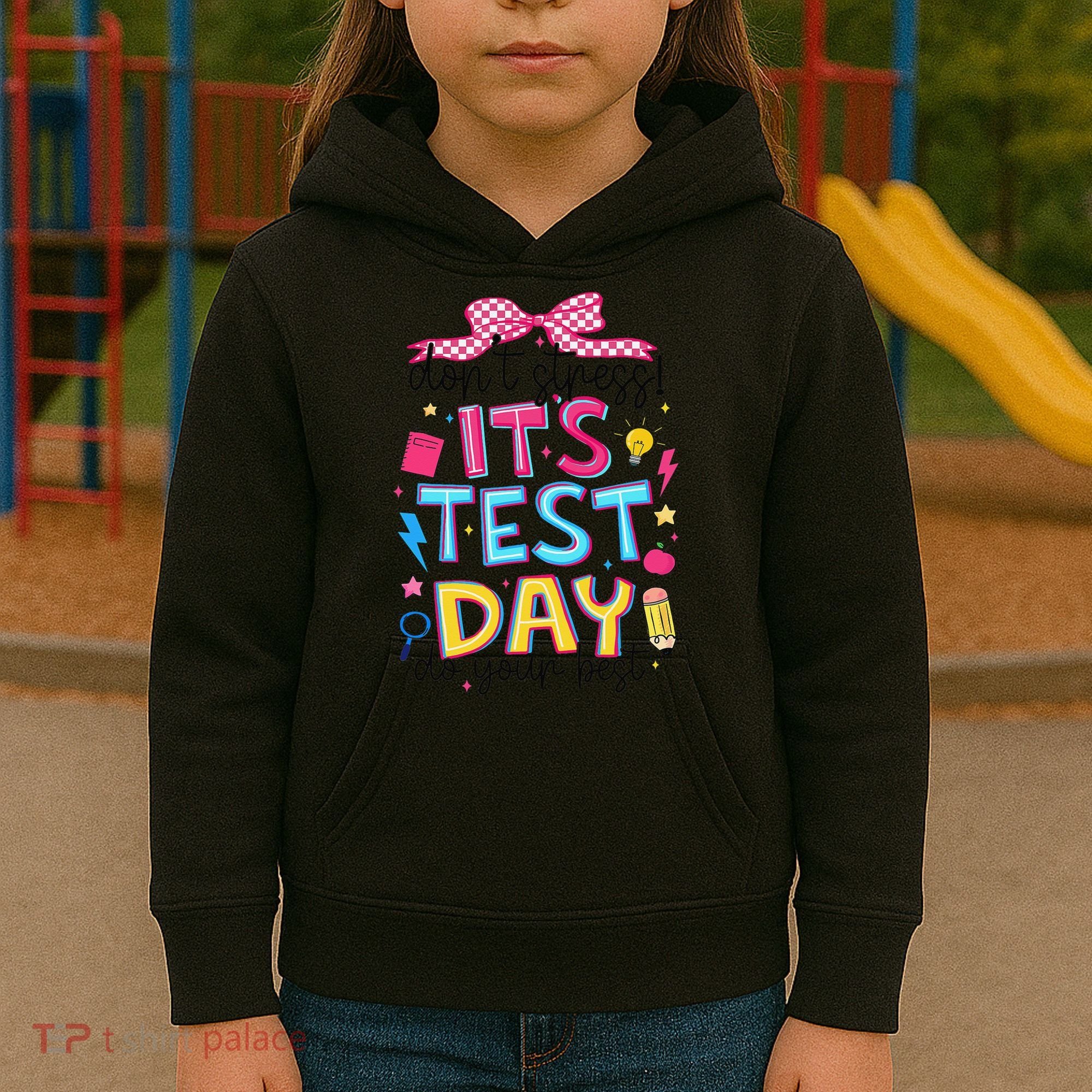Dont Stress Pencil Coquette Bow Rock The Test Testing Day Kids Hoodie