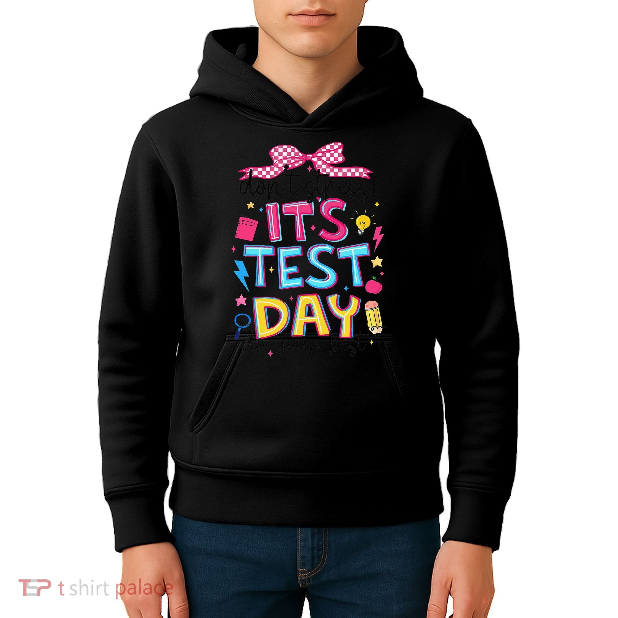 Dont Stress Pencil Coquette Bow Rock The Test Testing Day Kids Hoodie