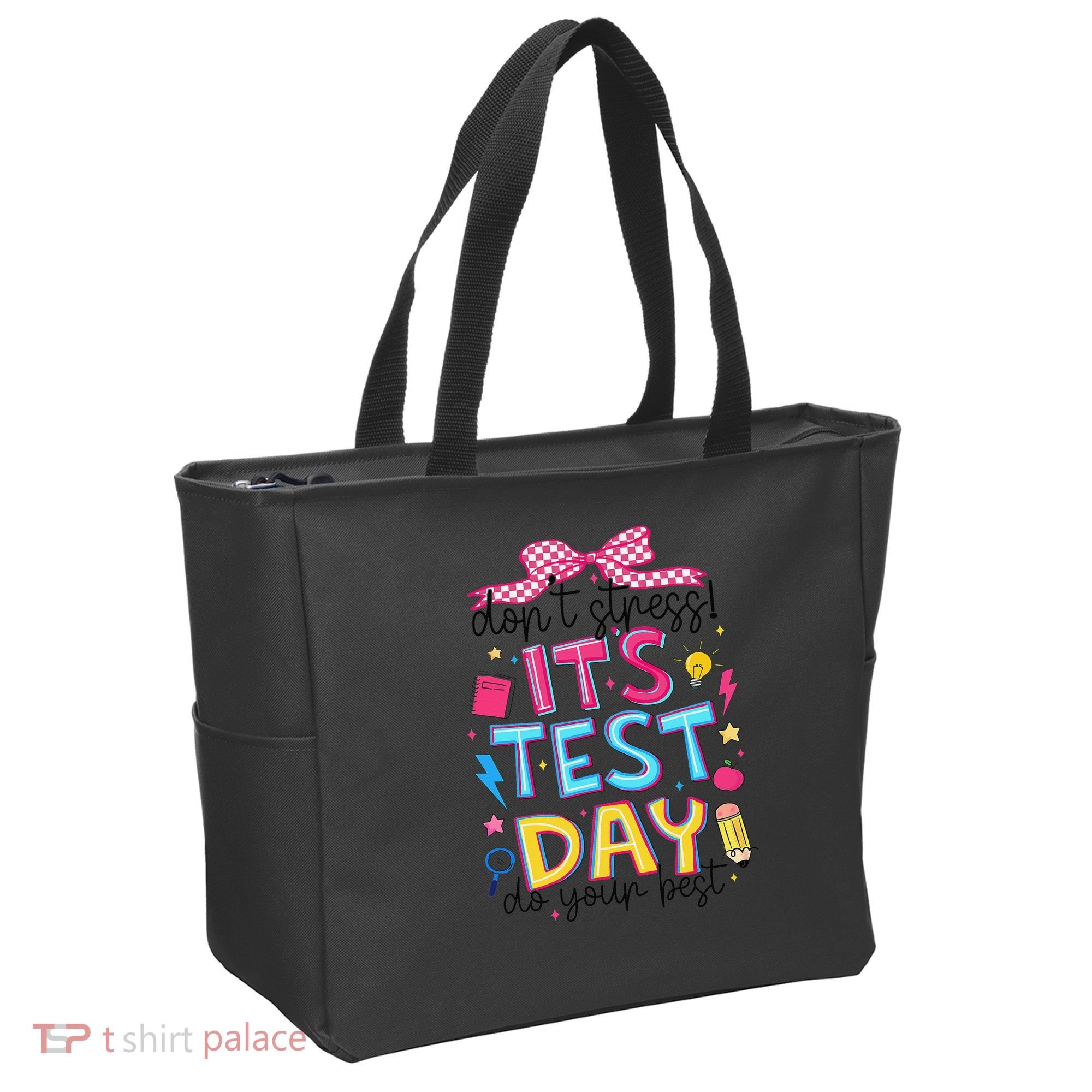 Dont Stress Pencil Coquette Bow Rock The Test Testing Day Tote Bag