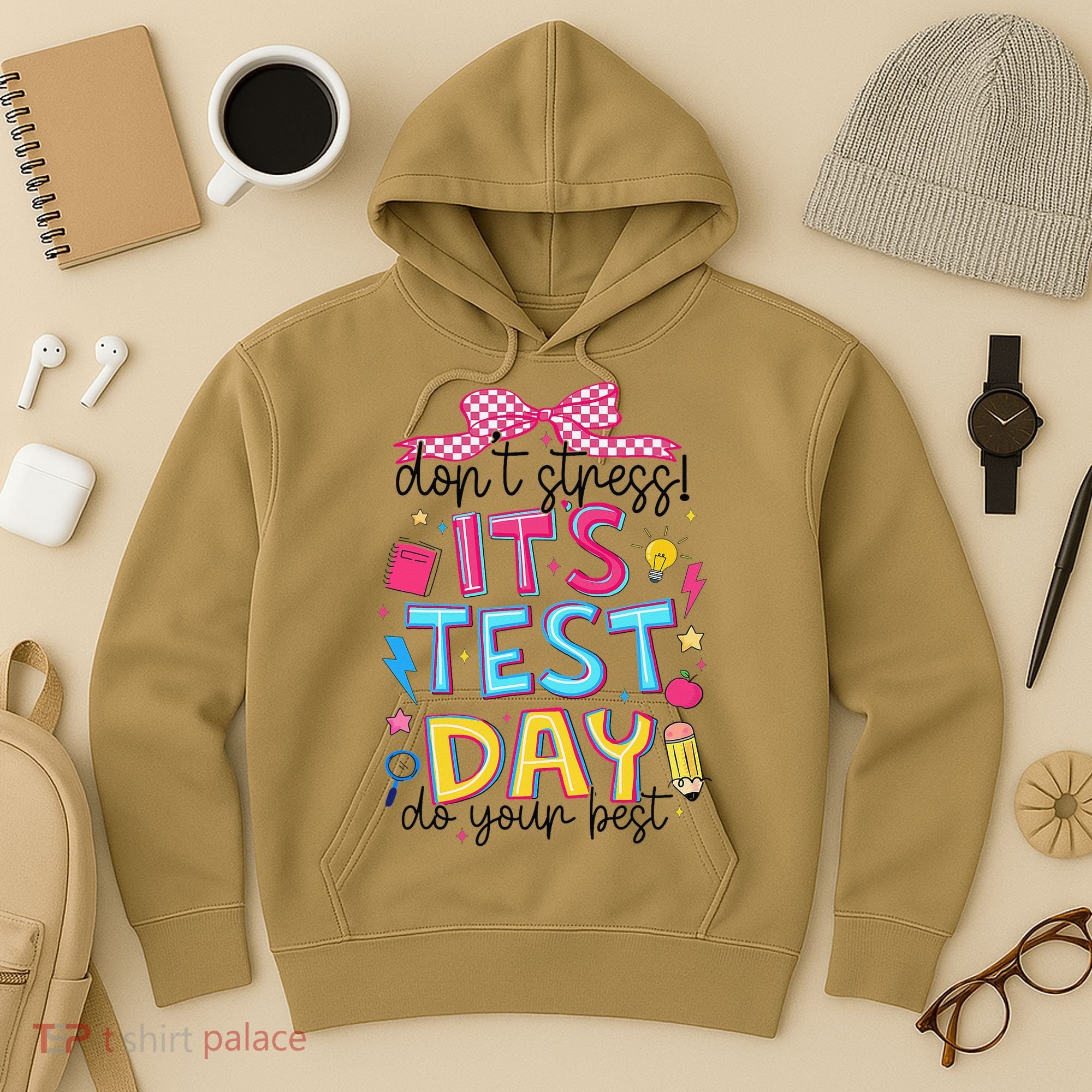 Dont Stress Pencil Coquette Bow Rock The Test Testing Day Hoodie