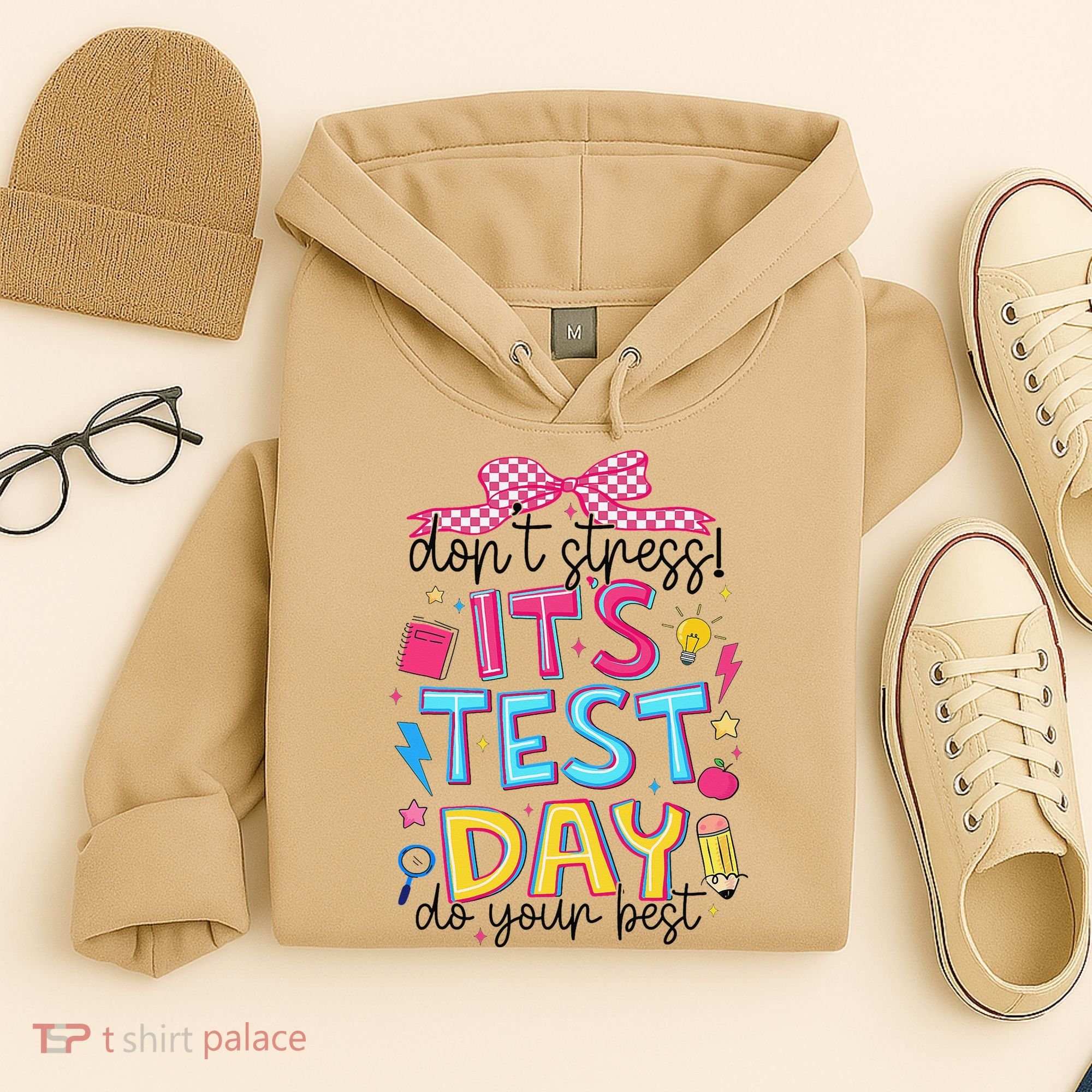 Dont Stress Pencil Coquette Bow Rock The Test Testing Day Hoodie