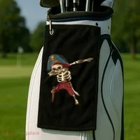 Dabbing Skeleton Pirate Halloween Dab Gift Golf Towel thumb 2