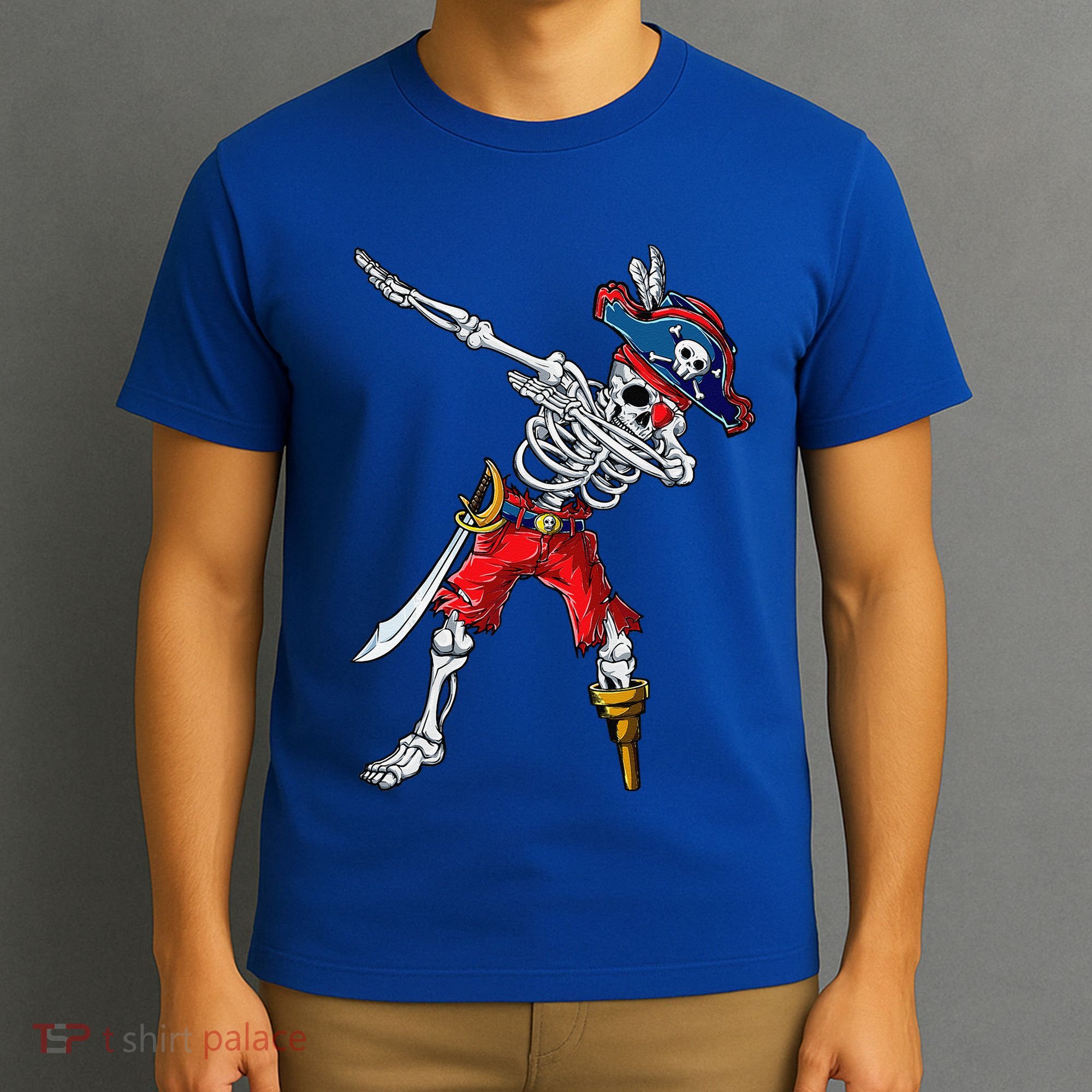 Dabbing Skeleton Pirate Halloween Funny Gift T-Shirt