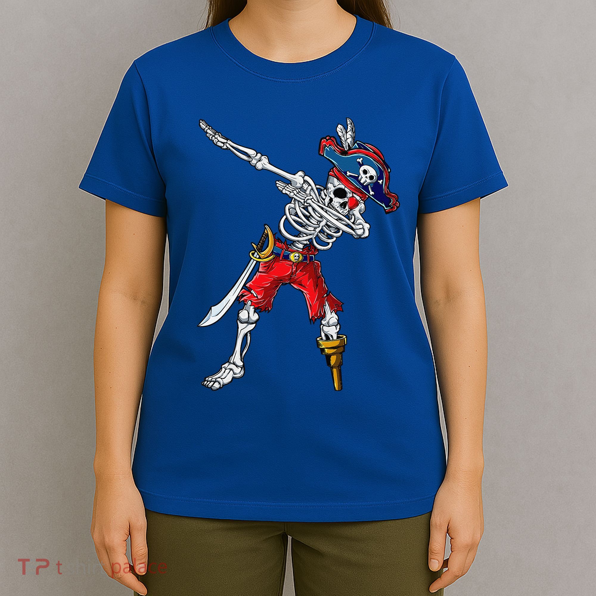 Dabbing Skeleton Pirate Halloween Funny Gift T-Shirt