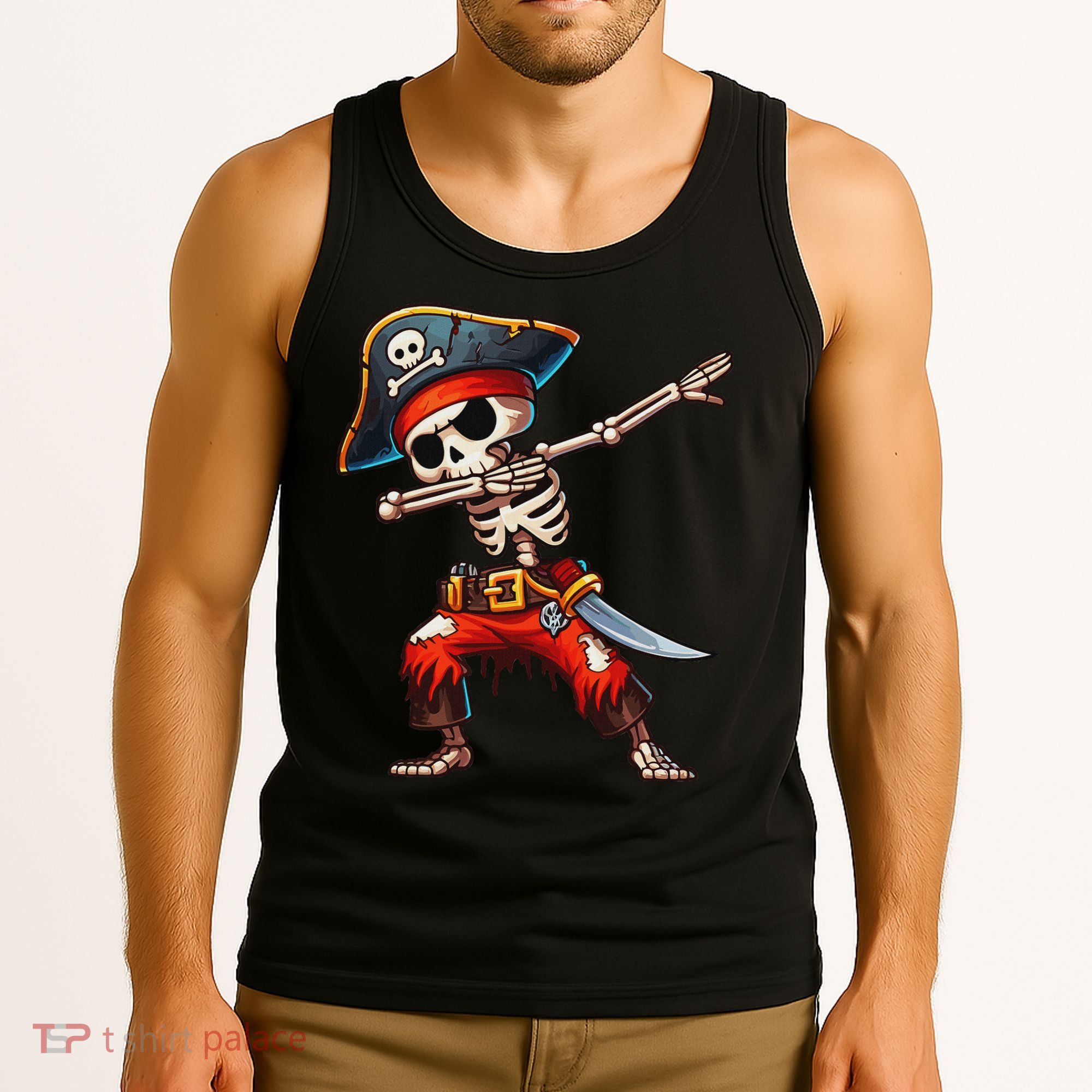 Dabbing Skeleton Pirate Halloween Pirate Tank Top