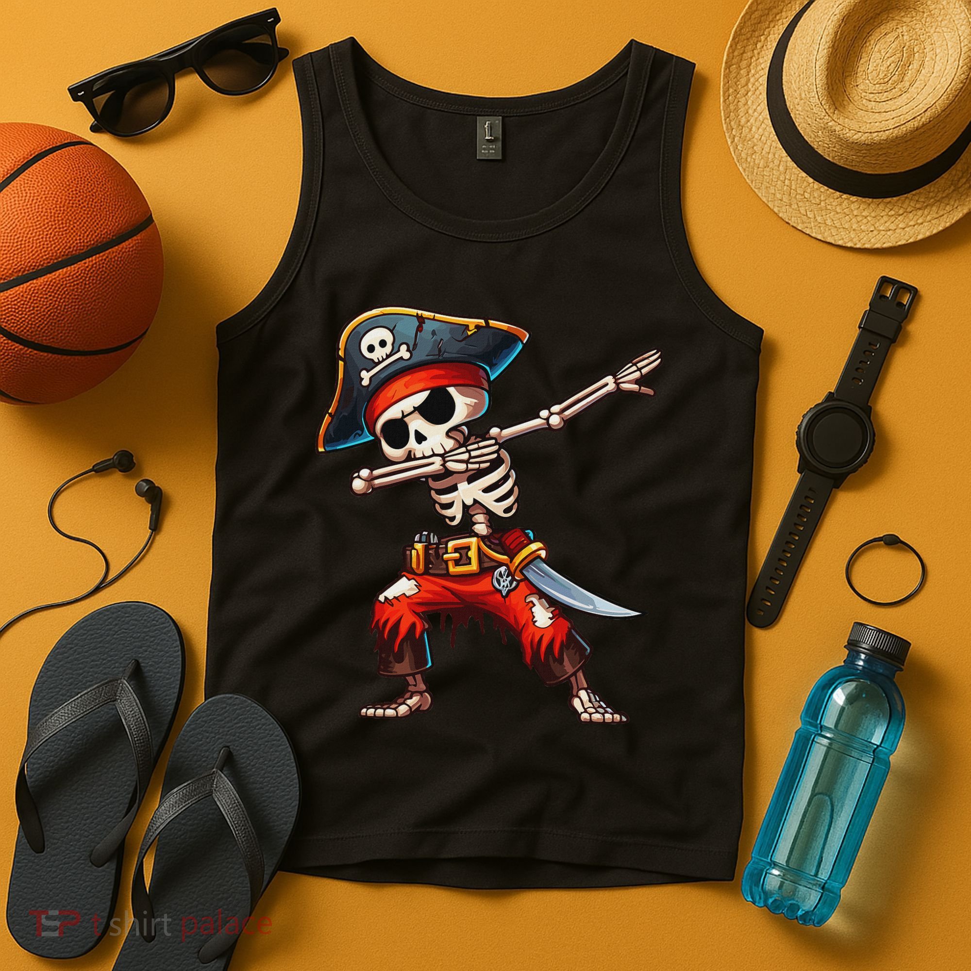 Dabbing Skeleton Pirate Halloween Pirate Tank Top