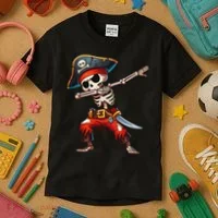 Dabbing Skeleton Pirate Halloween Pirate Kids T-Shirt thumb 3