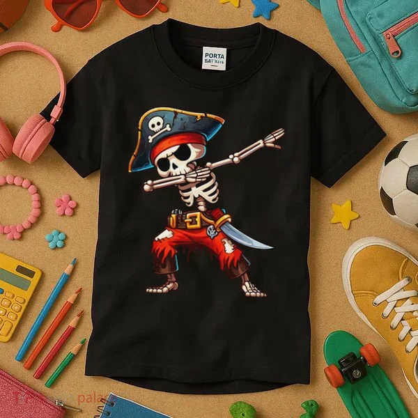 Dabbing Skeleton Pirate Halloween Pirate Kids T-Shirt