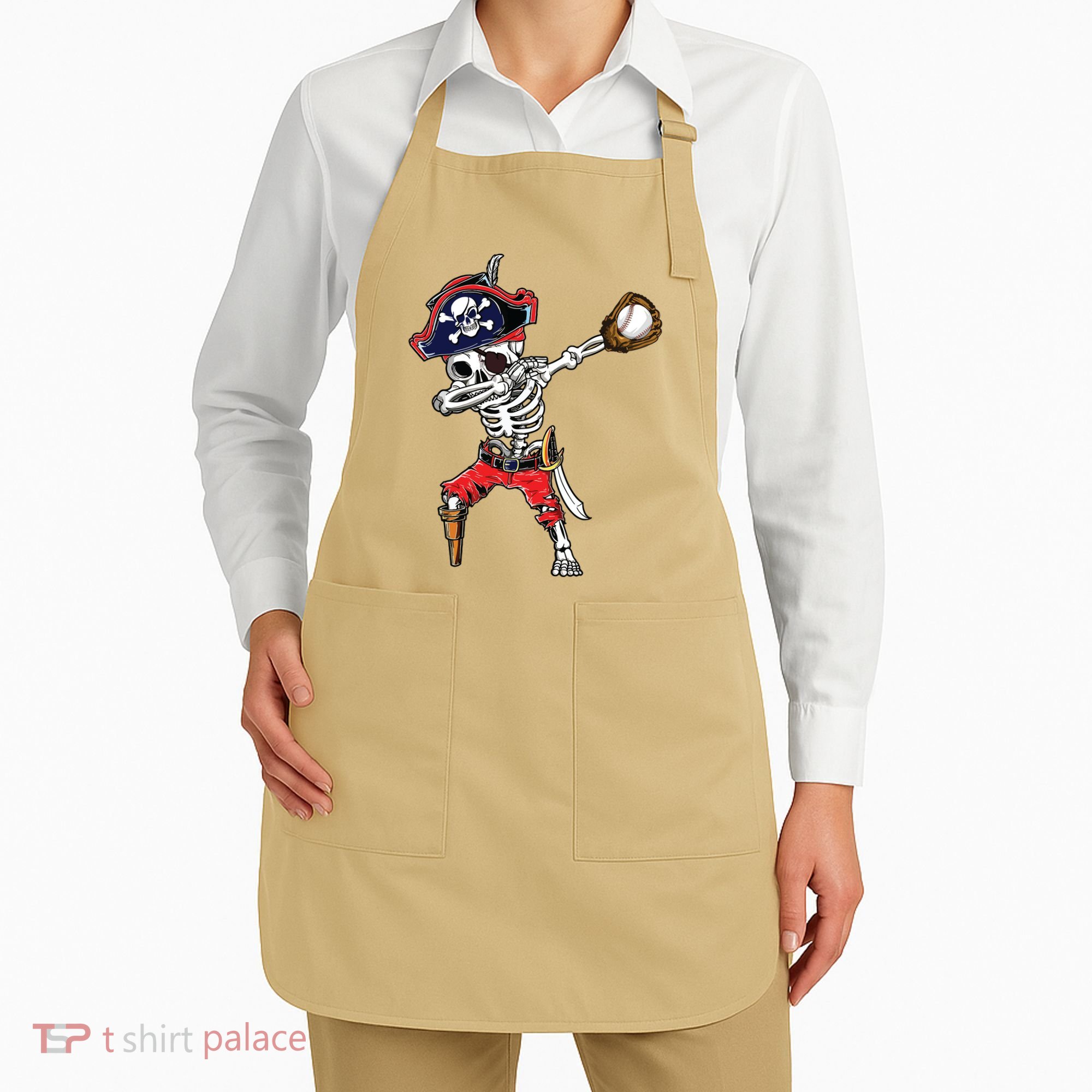 Dabbing Skeleton Pirate Baseball Ball Halloween Costume Apron