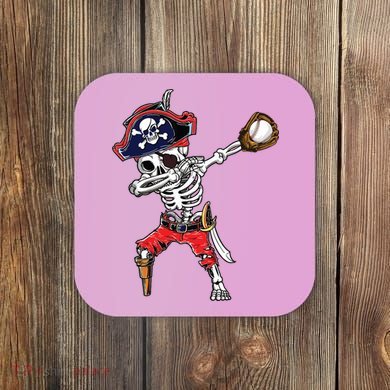 Dabbing Skeleton Pirate Baseball Ball Halloween Costume Coaster
