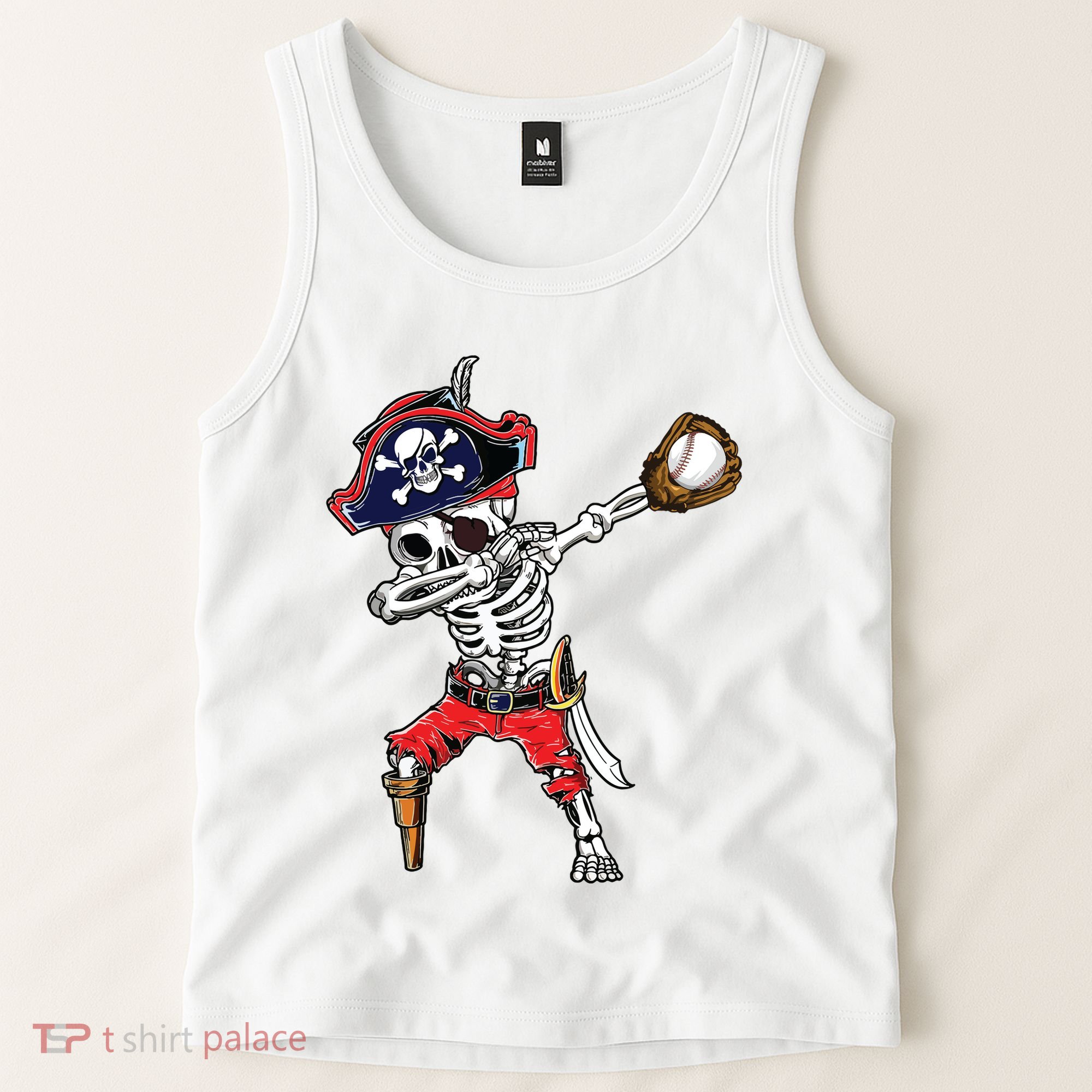 Dabbing Skeleton Pirate Baseball Ball Halloween Costume Tank Top