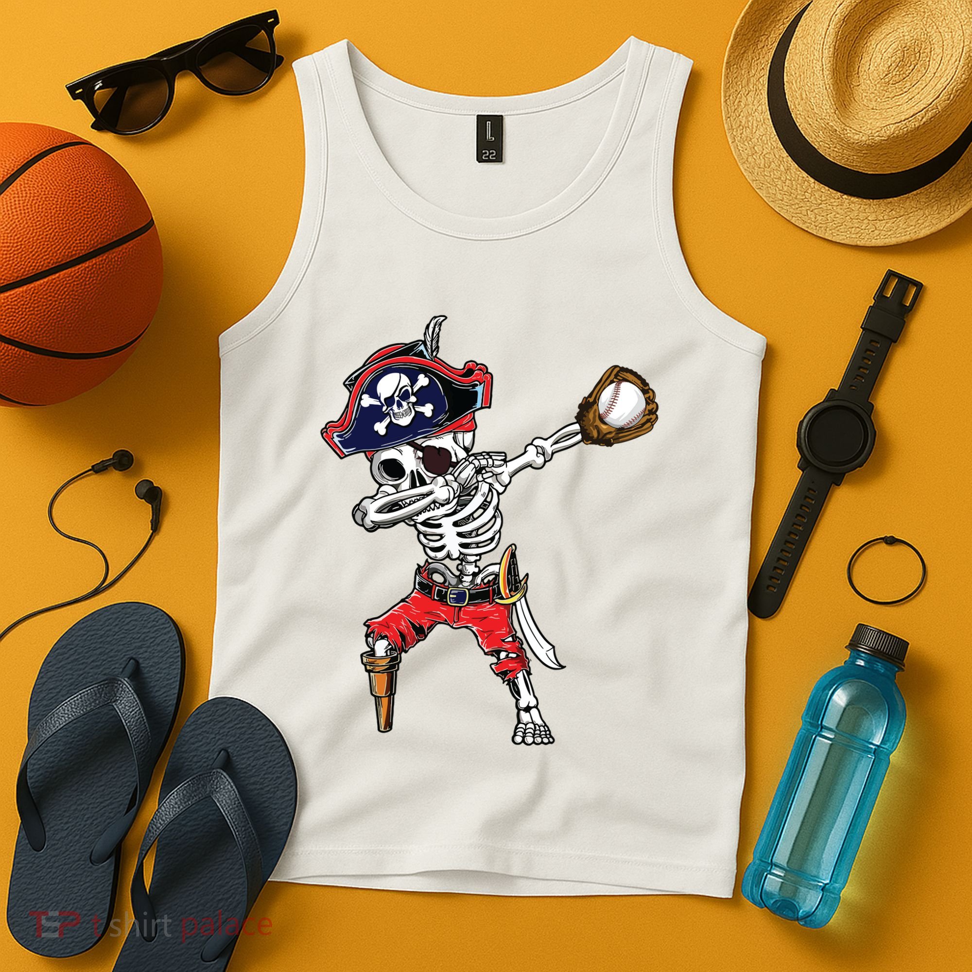 Dabbing Skeleton Pirate Baseball Ball Halloween Costume Tank Top