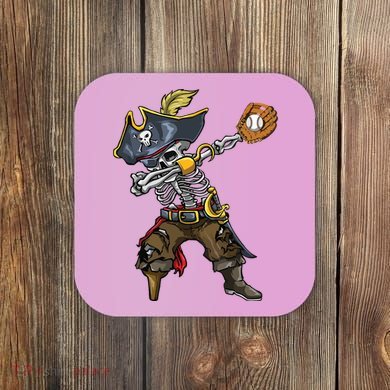 Dabbing Skeleton Pirate Baseball Lover Halloween Costume Coaster