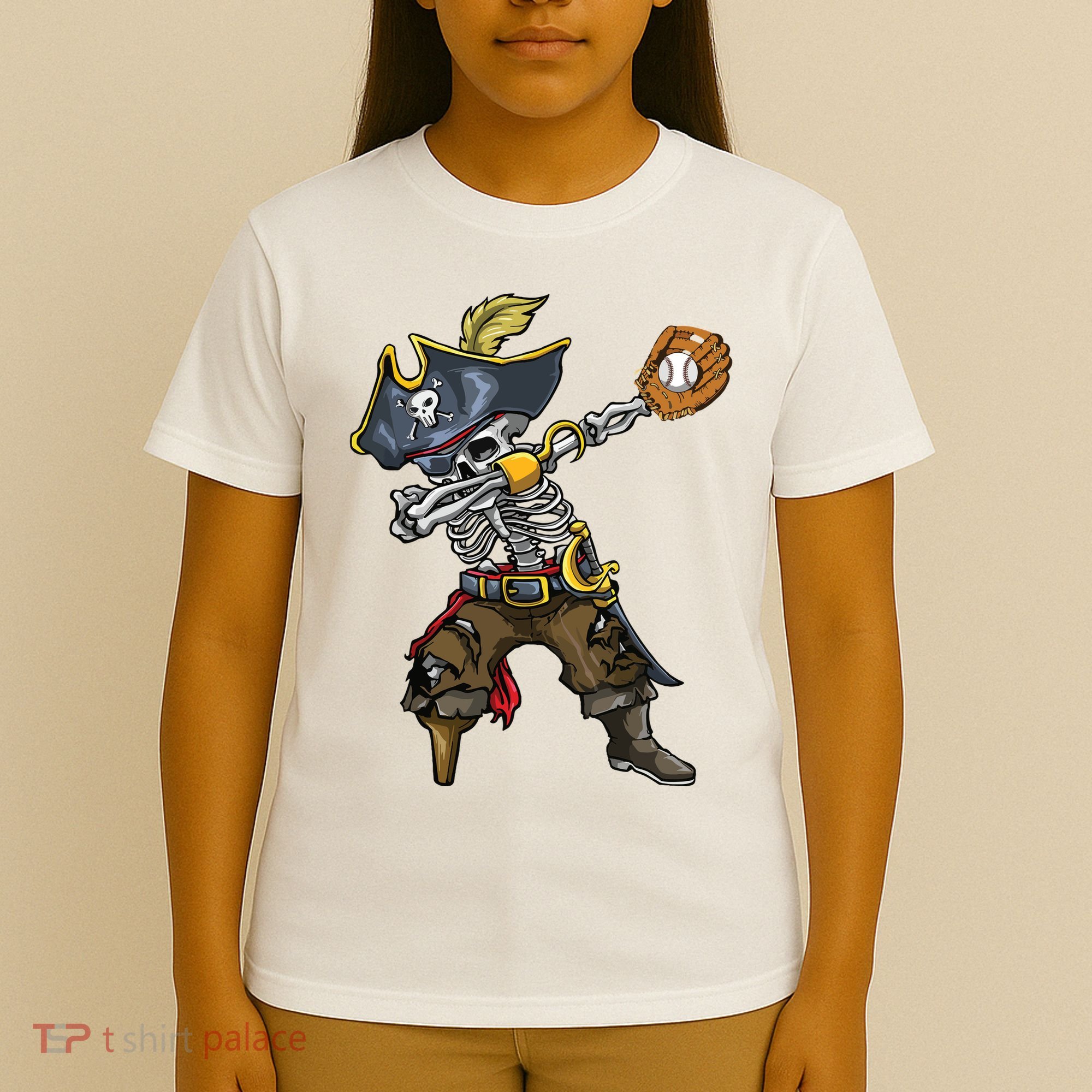 Dabbing Skeleton Pirate Baseball Lover Halloween Costume T-Shirt