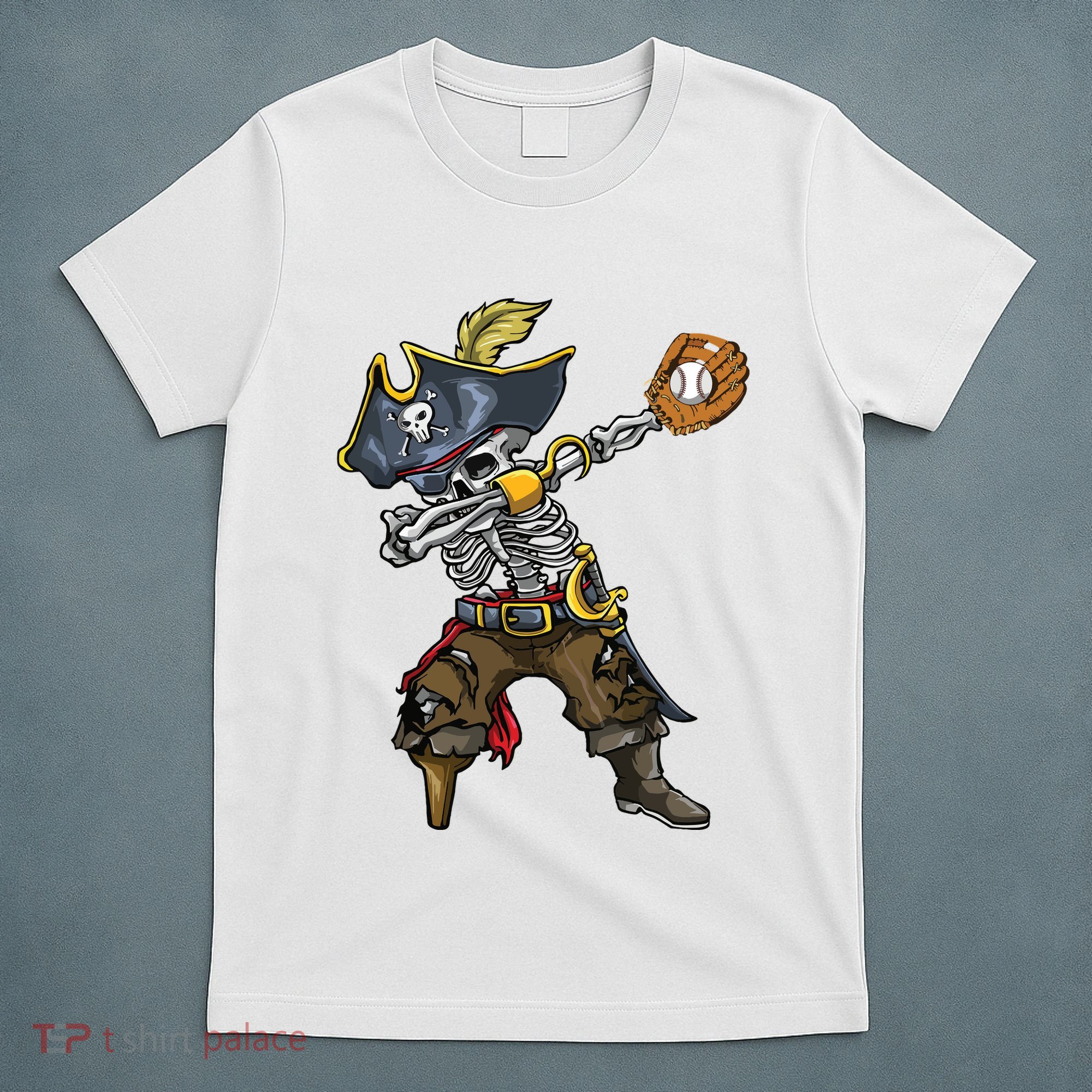 Dabbing Skeleton Pirate Baseball Lover Halloween Costume T-Shirt