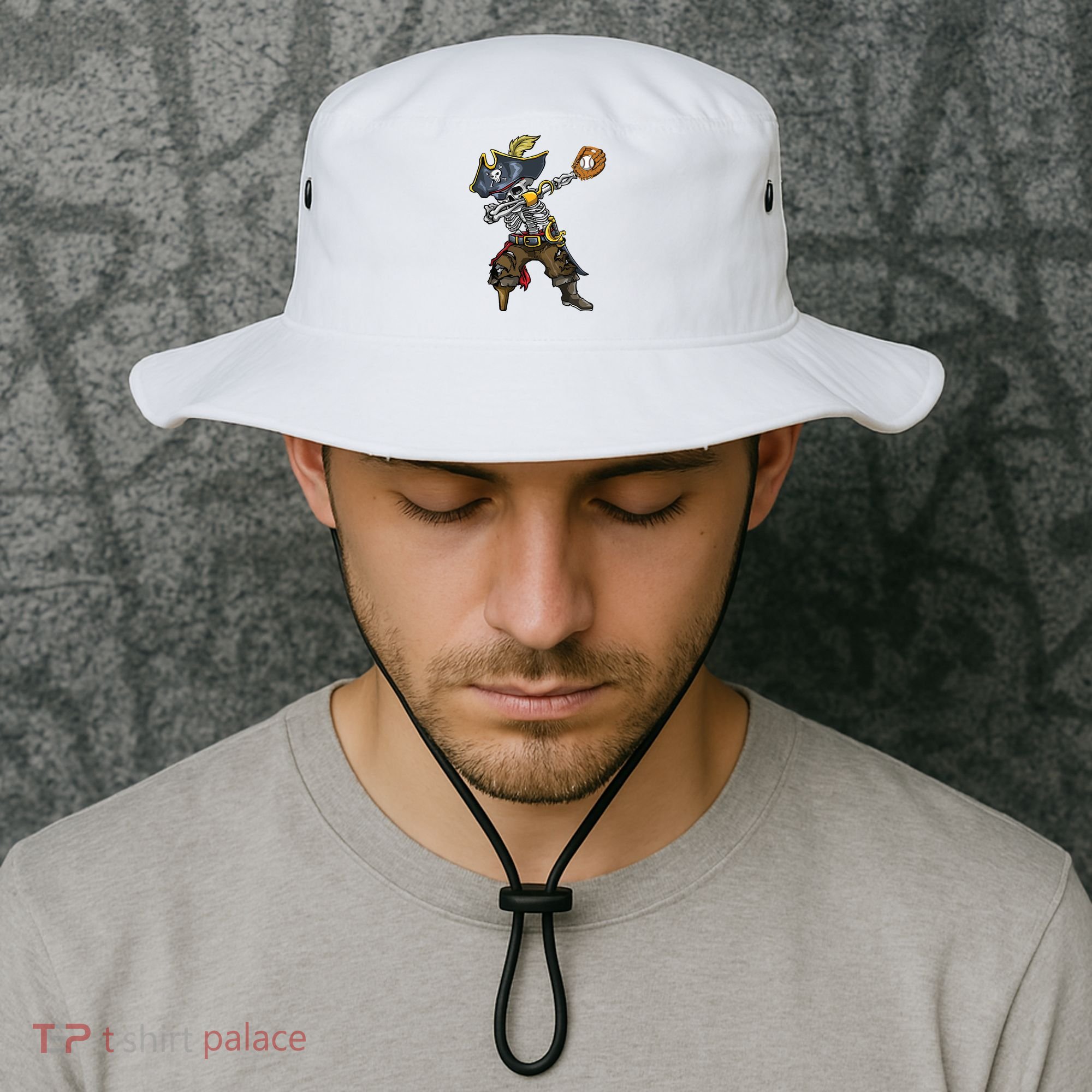 Dabbing Skeleton Pirate Baseball Lover Halloween Costume Bucket Hat