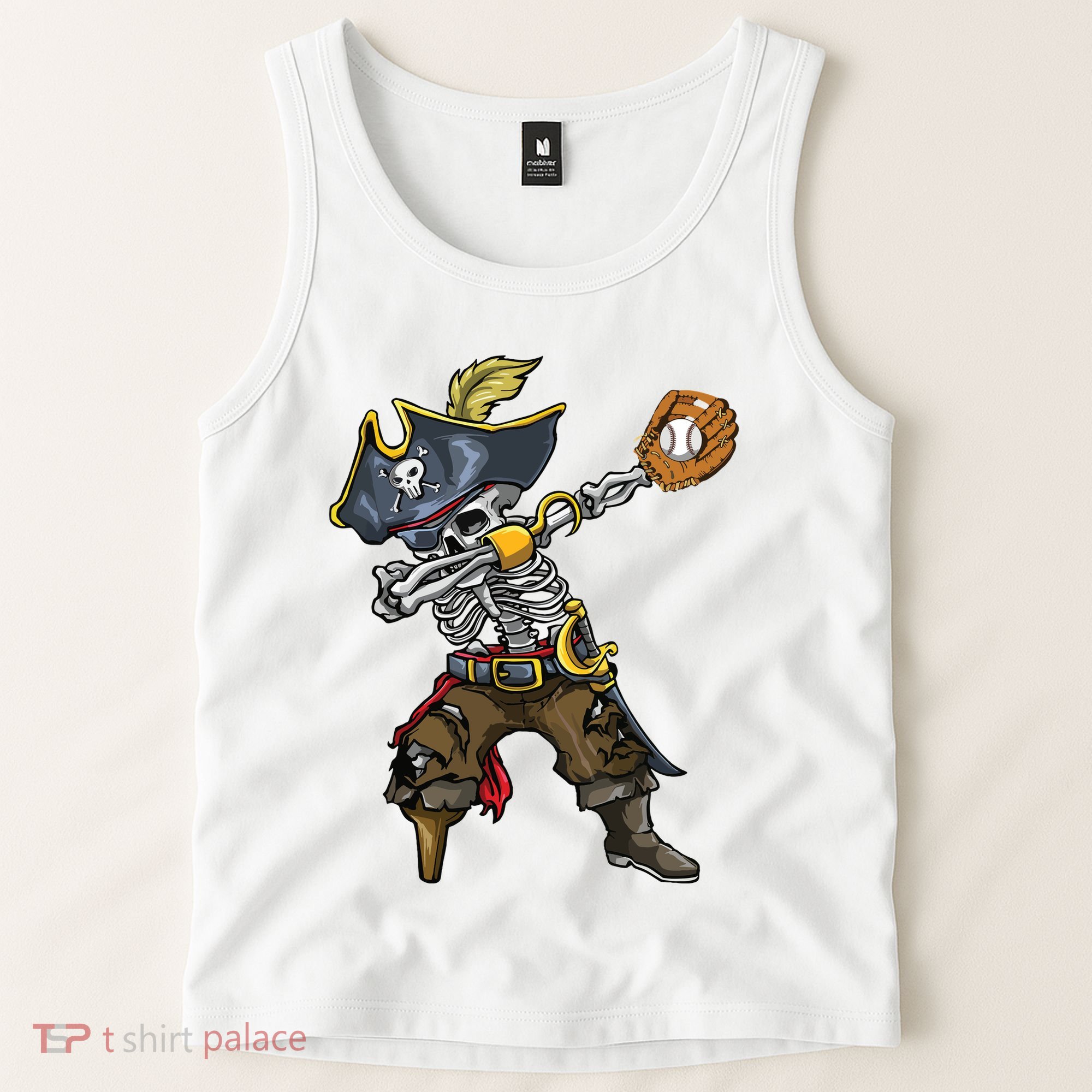Dabbing Skeleton Pirate Baseball Lover Halloween Costume Tank Top