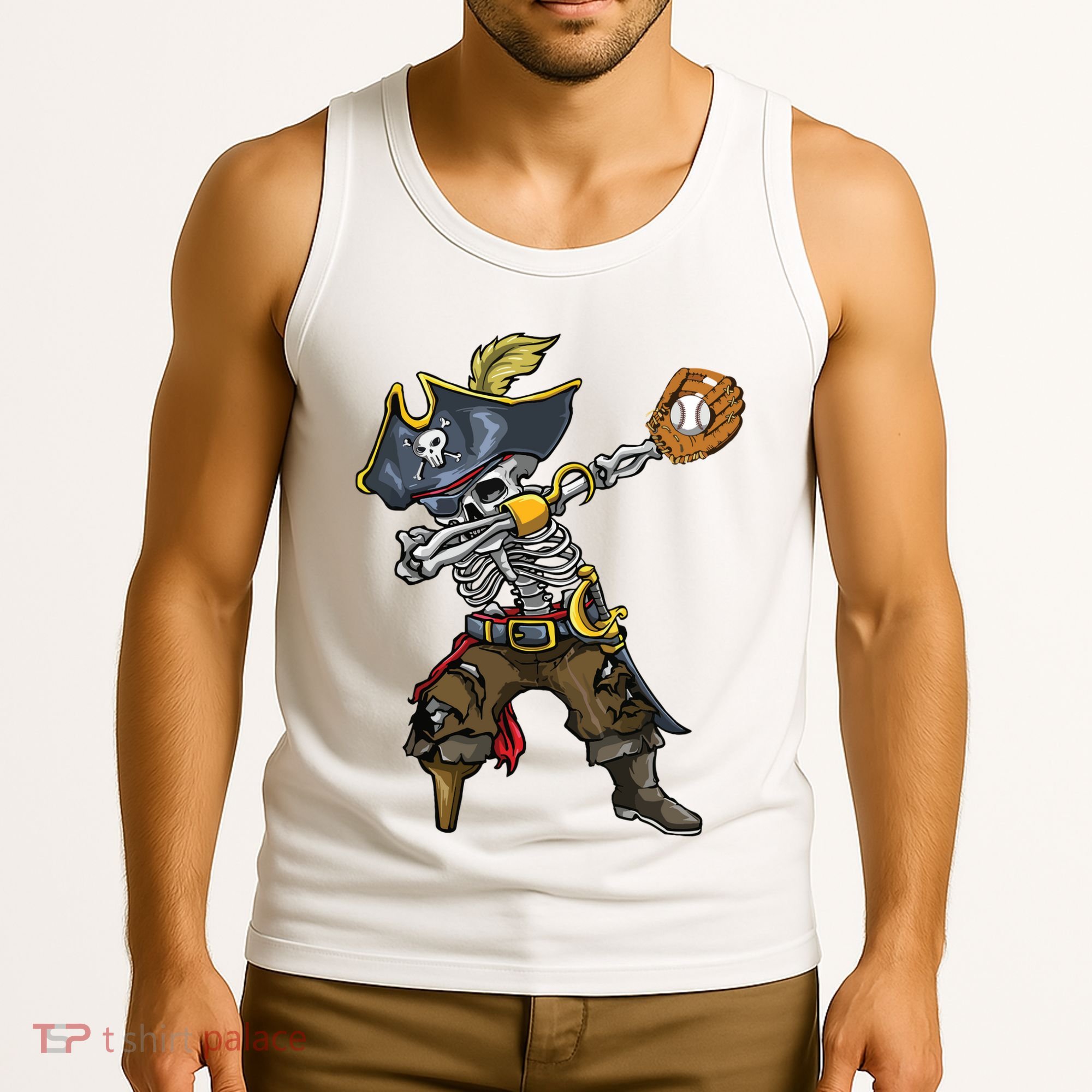 Dabbing Skeleton Pirate Baseball Lover Halloween Costume Tank Top