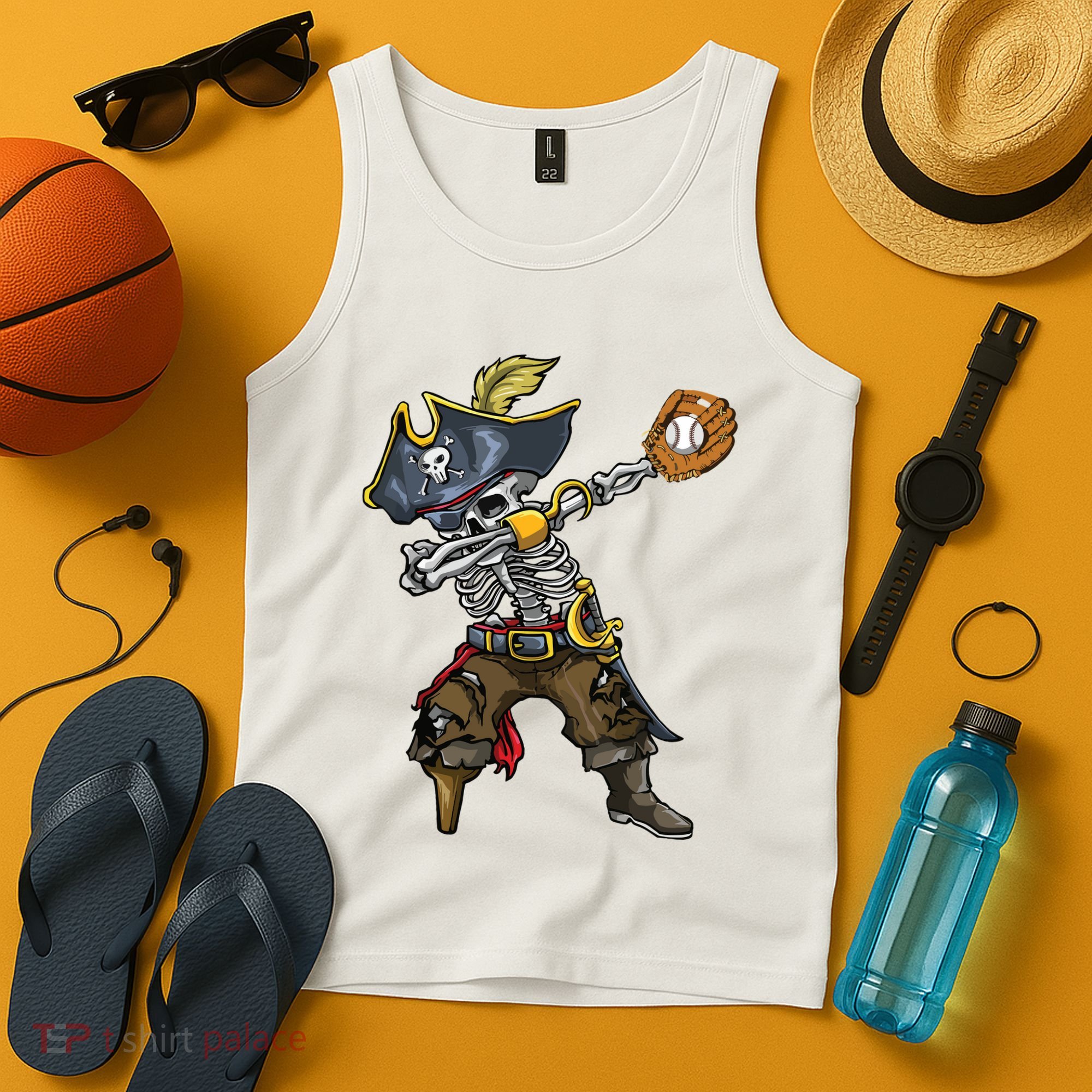 Dabbing Skeleton Pirate Baseball Lover Halloween Costume Tank Top