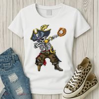 Dabbing Skeleton Pirate Baseball Lover Halloween Costume Women's T-Shirt thumb 3