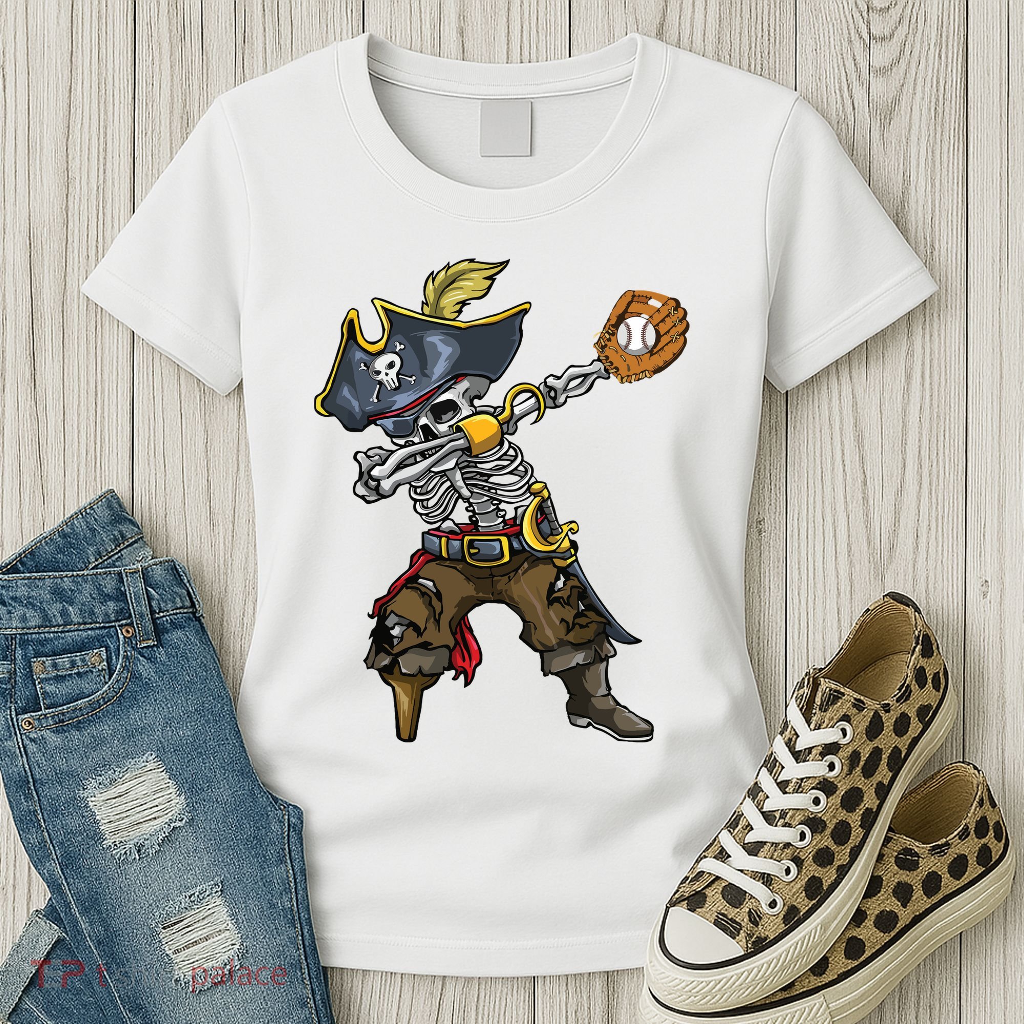 Dabbing Skeleton Pirate Baseball Lover Halloween Costume Women's T-Shirt
