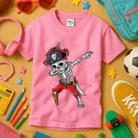 Dabbing Skeleton Pirate Halloween Kids T-Shirt thumb 3