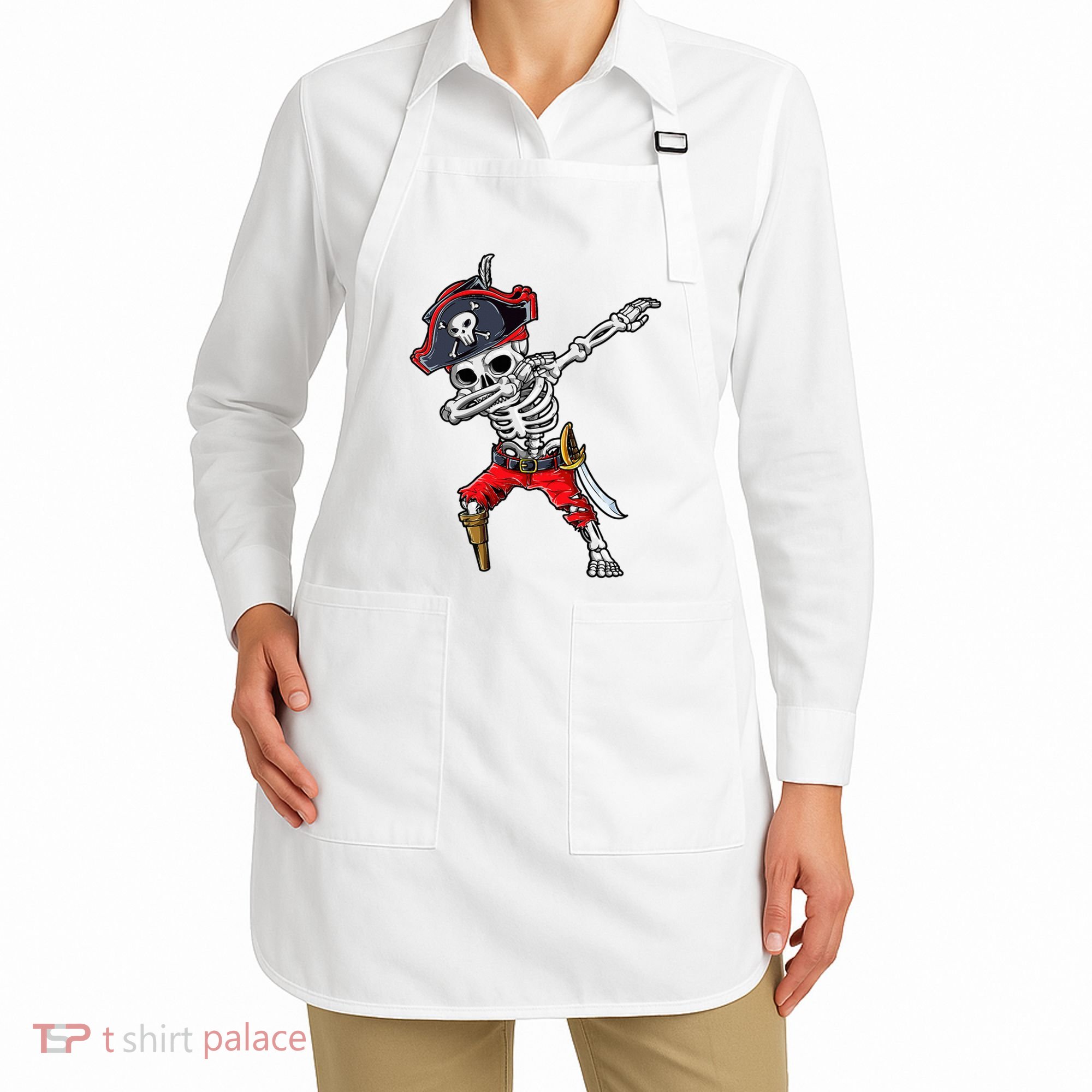 Dabbing Skeleton Pirate Halloween Apron